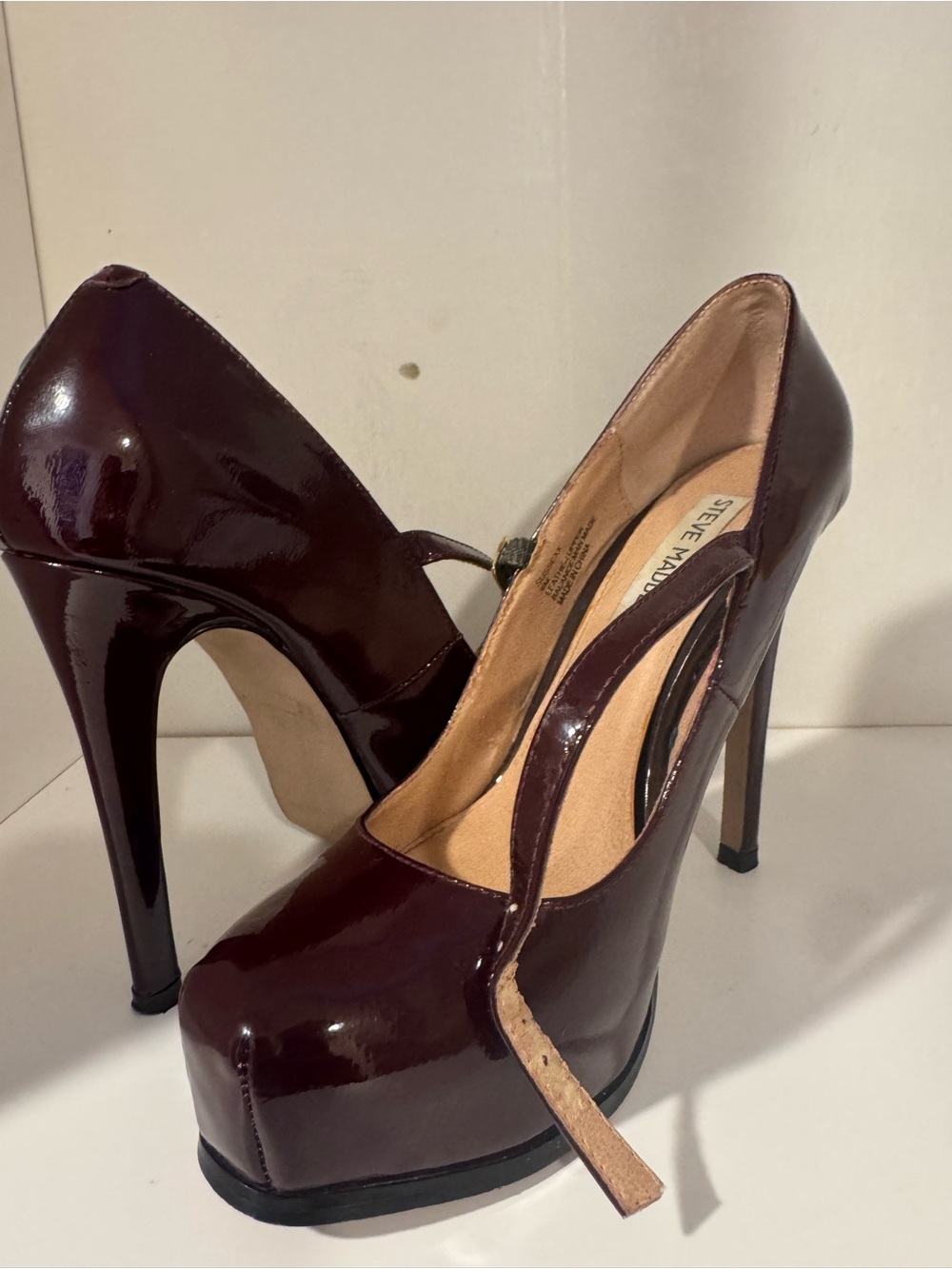 Steve Madden Burgundy Patent Platform Pumps with Ankle Strap